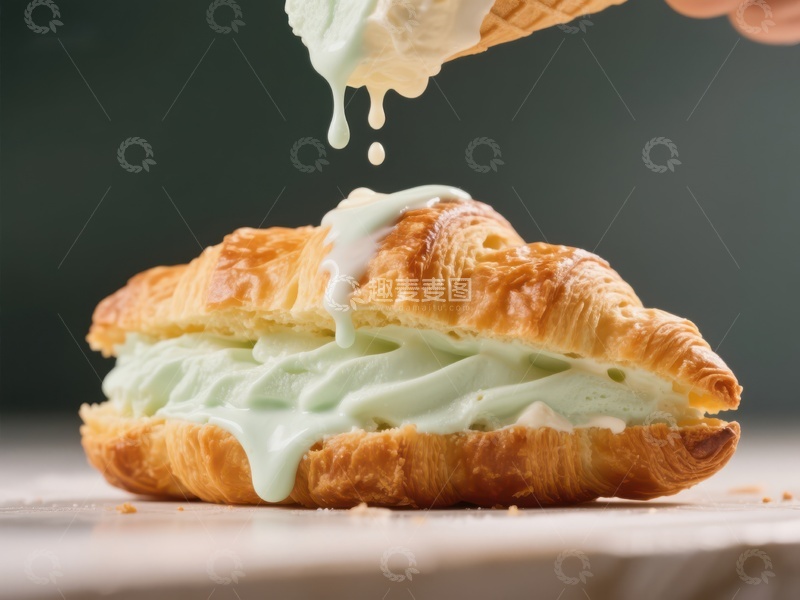 高清大图下载【趣麦麦图】抹茶奶油夹心酥配冰淇淋