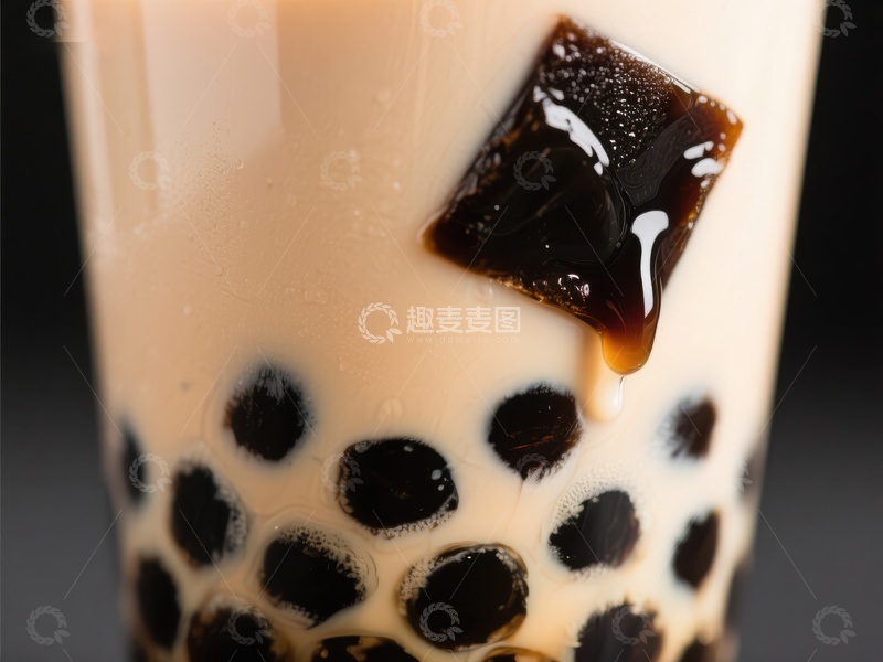 高清大图下载【趣麦麦图】珍珠奶茶特写，糖浆滴落
