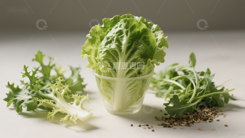 高清大图下载【趣麦麦图】新鲜生菜与香草摆拍
