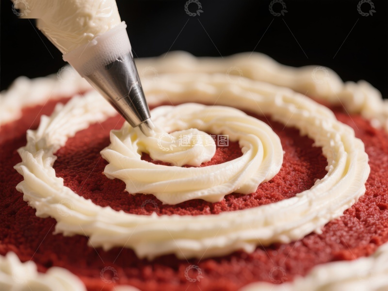高清大图下载【趣麦麦图】奶油裱花装饰红色蛋糕