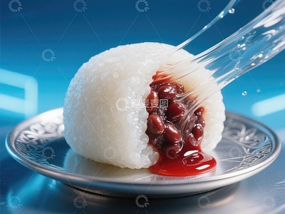 红豆馅糯米团子特写