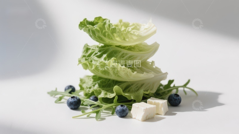 高清大图下载【趣麦麦图】生菜蓝莓奶酪堆叠摆盘