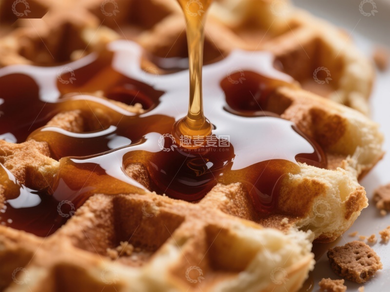 高清大图下载【趣麦麦图】蜂蜜缓缓浇在松脆华夫饼上