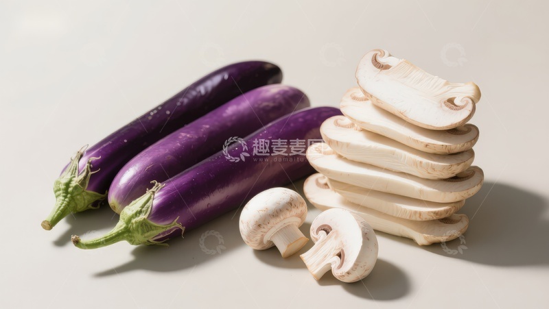 高清大图下载【趣麦麦图】茄子与蘑菇静物摆放