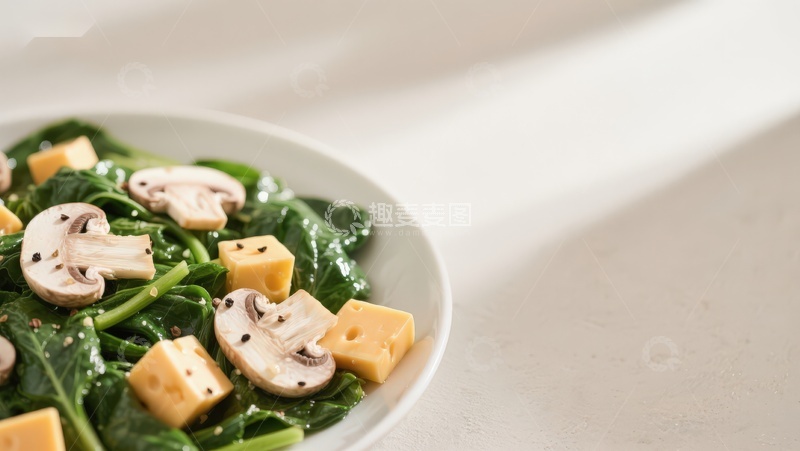 高清大图下载【趣麦麦图】蔬菜沙拉配蘑菇和奶酪