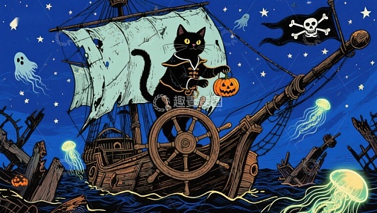 黑猫海盗船夜航奇幻场景