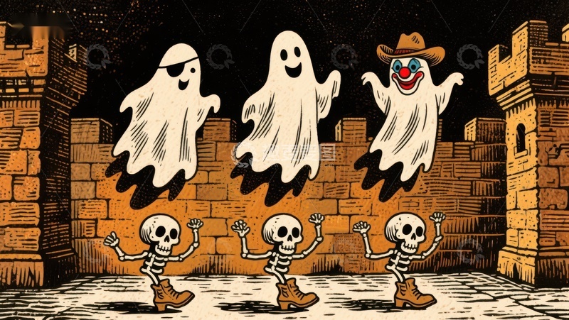 高清大图下载【趣麦麦图】鬼魂与骷髅的欢乐游行