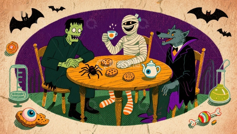 高清大图下载【趣麦麦图】万圣节怪物茶会