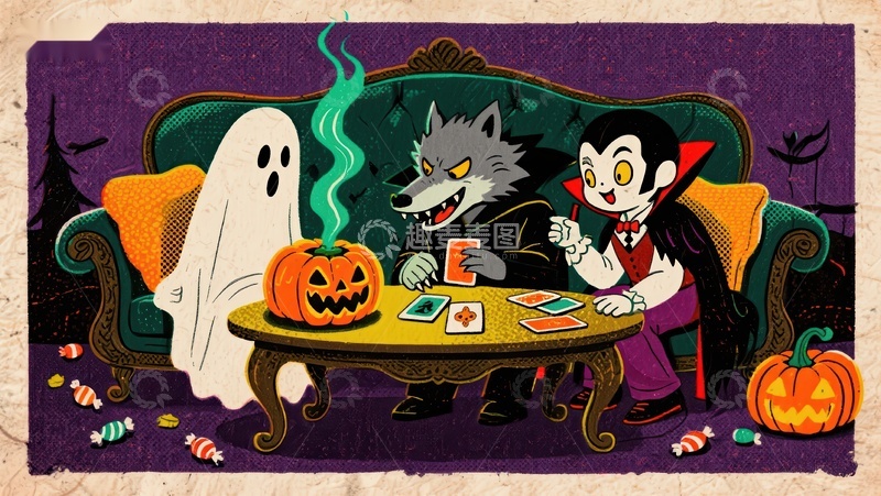 高清大图下载【趣麦麦图】-万圣节角色共度欢乐时光
