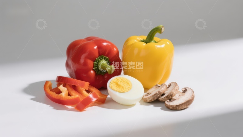 高清大图下载【趣麦麦图】彩椒鸡蛋与蘑菇静物