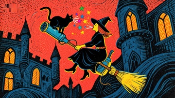 巫师骑扫帚夜空飞行