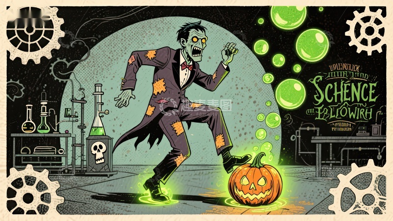 高清大图下载【趣麦麦图】科学万圣节：僵尸与南瓜灯
