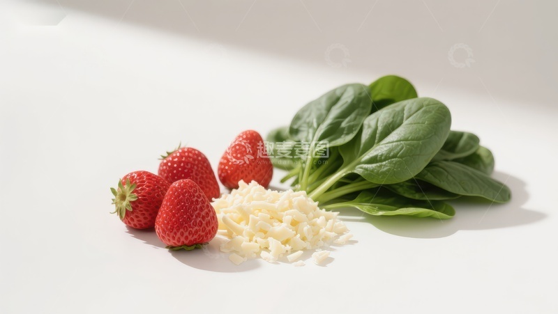 高清大图下载【趣麦麦图】草莓菠菜奶酪食材组合