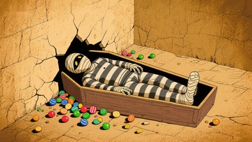 古墓中的木乃伊与彩色糖果