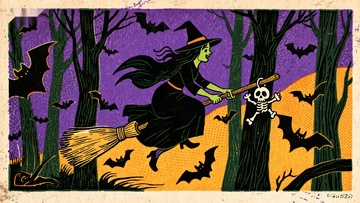 巫女骑帚夜林飞行