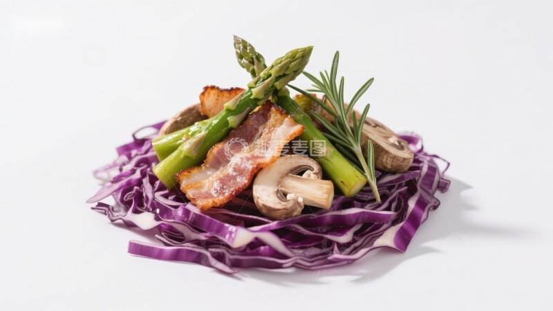 高清大图下载【趣麦麦图】紫甘蓝上的蔬菜与培根组合