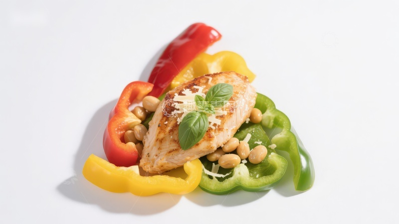 高清大图下载【趣麦麦图】烤鸡胸配彩椒与豆类