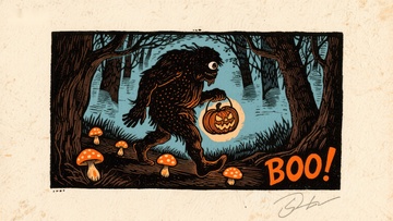 森林中的怪物手持南瓜灯