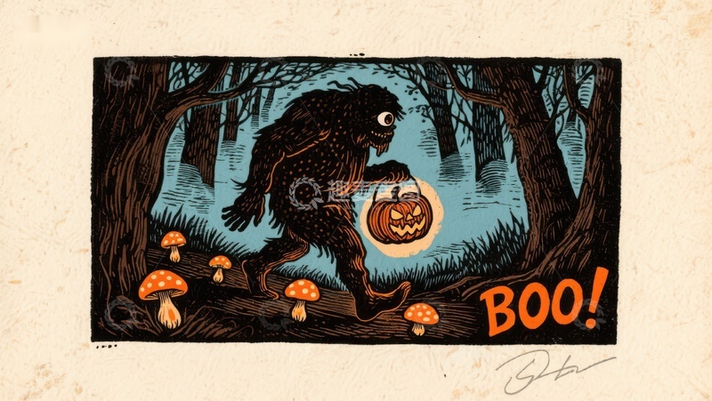 高清大图下载【趣麦麦图】森林中的怪物手持南瓜灯