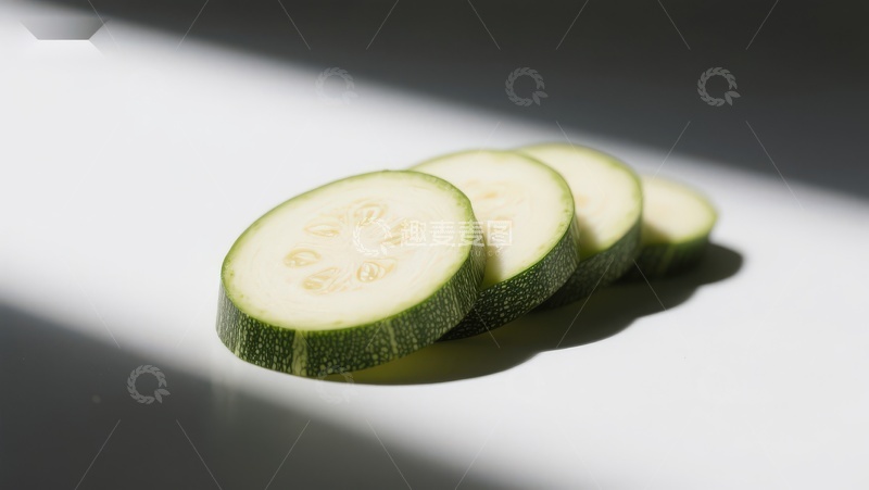 高清大图下载【趣麦麦图】切片的西葫芦排列在光线下