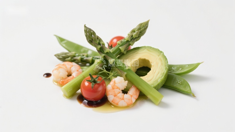 高清大图下载【趣麦麦图】虾仁芦笋牛油果沙拉