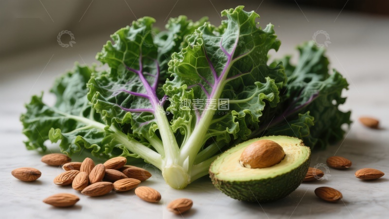 高清大图下载【趣麦麦图】羽衣甘蓝牛油果与杏仁