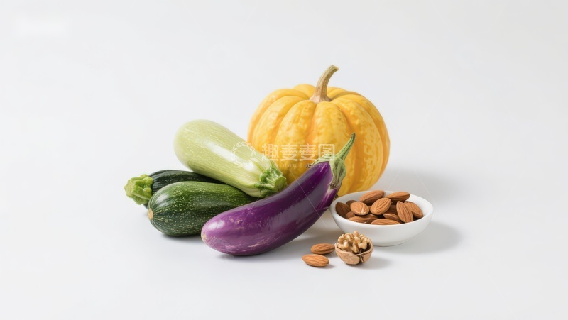高清大图下载【趣麦麦图】新鲜蔬菜与坚果静物展示