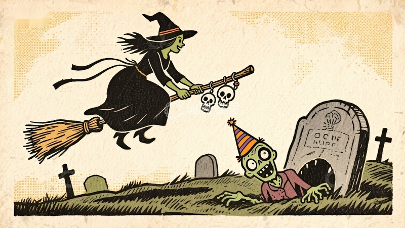 高清大图下载【趣麦麦图】女巫与僵尸的墓地冒险