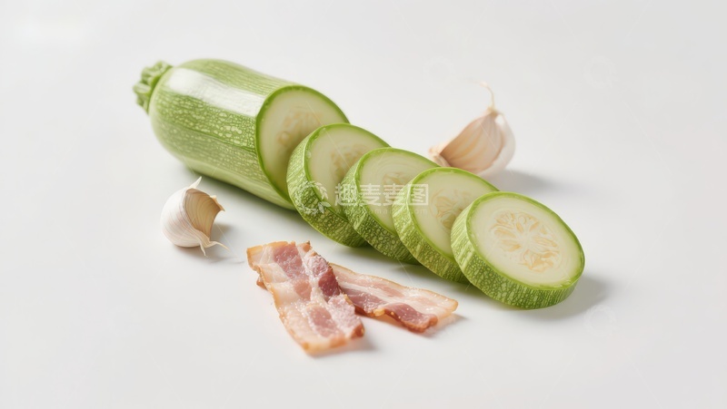 高清大图下载【趣麦麦图】西葫芦切片配培根与大蒜