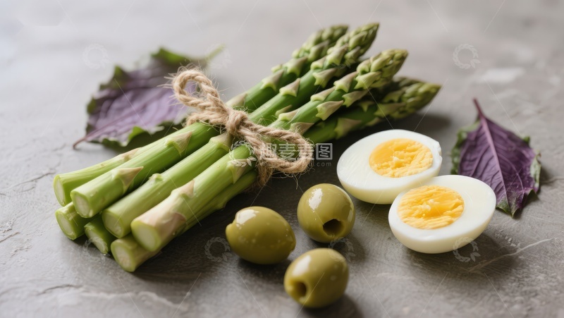 高清大图下载【趣麦麦图】芦笋鸡蛋橄榄静物摆拍