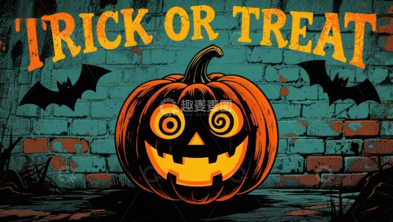 高清大图下载【趣麦麦图】万圣节南瓜灯与蝙蝠背景图