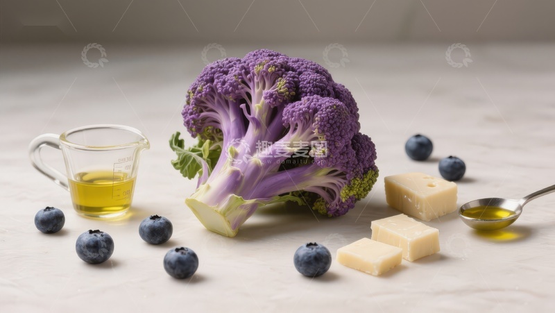 高清大图下载【趣麦麦图】紫色西兰花与蓝莓奶酪摆拍