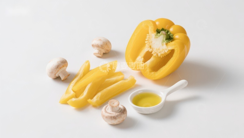 高清大图下载【趣麦麦图】黄椒与蘑菇的食材组合