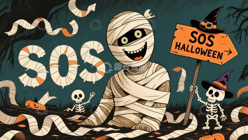 高清大图下载【趣麦麦图】万圣节木乃伊求救场景