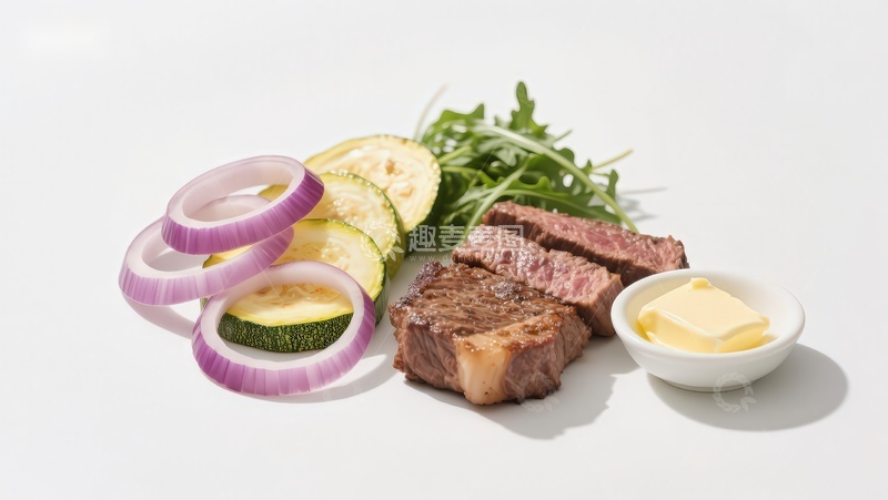 高清大图下载【趣麦麦图】牛排配蔬菜与黄油