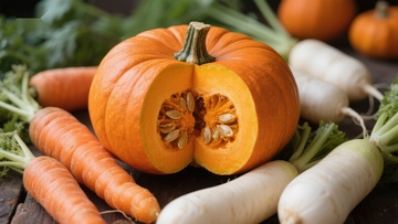 新鲜南瓜胡萝卜与白萝卜