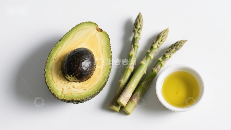 高清大图下载【趣麦麦图】牛油果芦笋与橄榄油摆拍