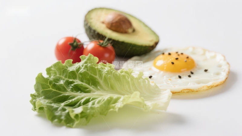 高清大图下载【趣麦麦图】新鲜食材组合：鸡蛋、牛油果与蔬菜