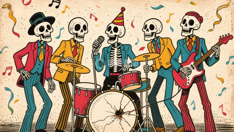 高清大图下载【趣麦麦图】骷髅乐队欢乐演奏