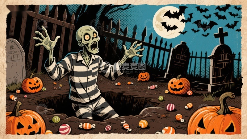 高清大图下载【趣麦麦图】万圣节僵尸从墓地爬出