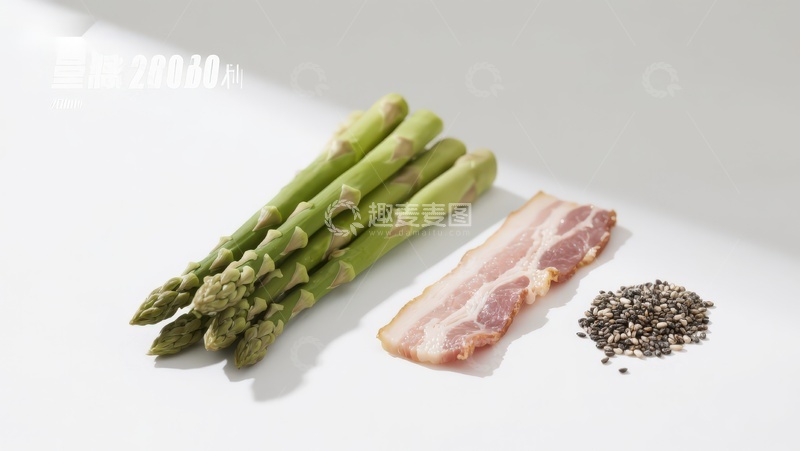 高清大图下载【趣麦麦图】芦笋培根与黑胡椒食材展示