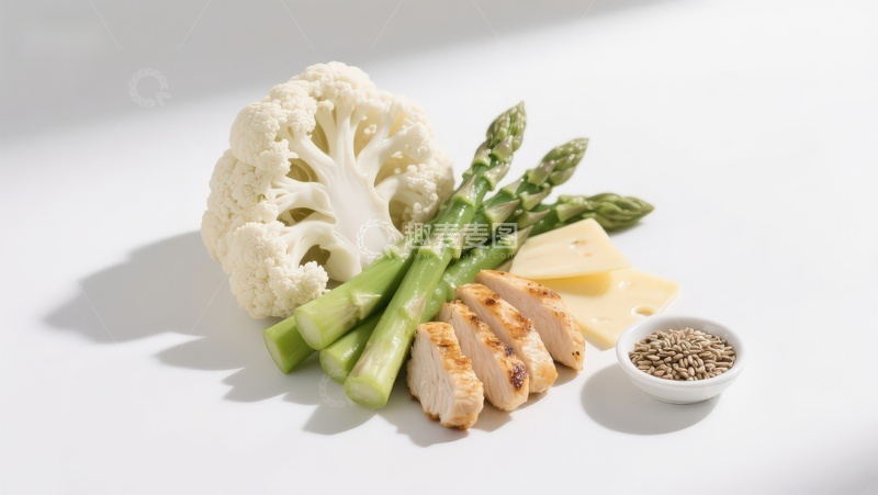 高清大图下载【趣麦麦图】鸡胸肉配西兰花芦笋食材
