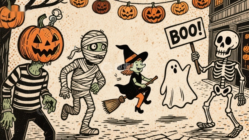 高清大图下载【趣麦麦图】万圣节游行：鬼怪齐登场