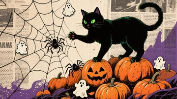 万圣节黑猫与南瓜灯