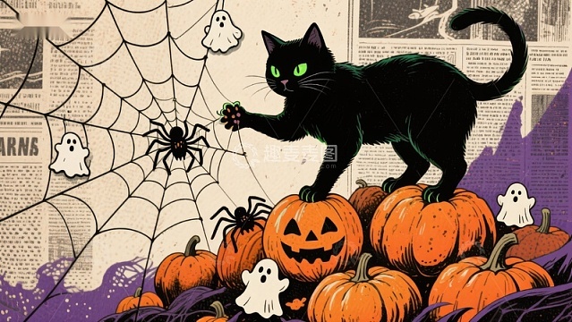 万圣节黑猫与南瓜灯