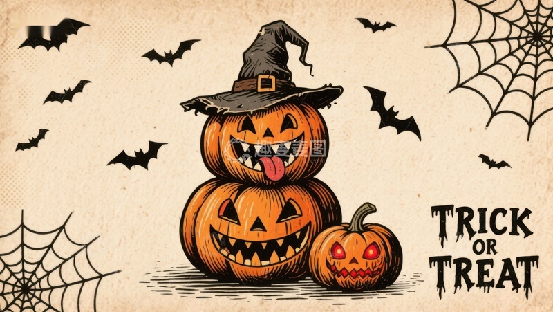 高清大图下载【趣麦麦图】万圣节南瓜灯堆叠插画