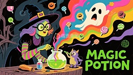 女巫酿造魔法药水，幽灵飘散彩虹烟雾
