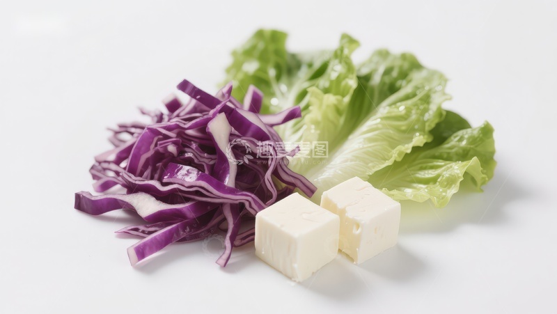 高清大图下载【趣麦麦图】紫甘蓝生菜与奶酪块