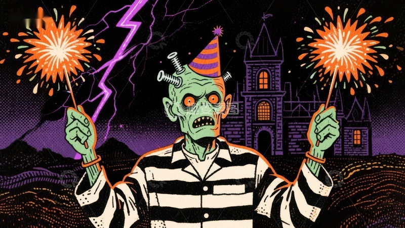 高清大图下载【趣麦麦图】僵尸庆祝烟花夜