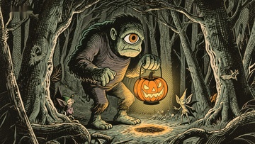 森林中的怪物手持南瓜灯